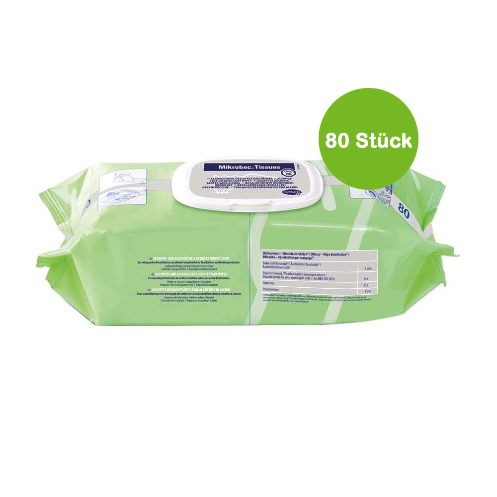 BODE Mikrobac Tissues, Desinfektionstücher, Flow Pack mit 80 Tüchern