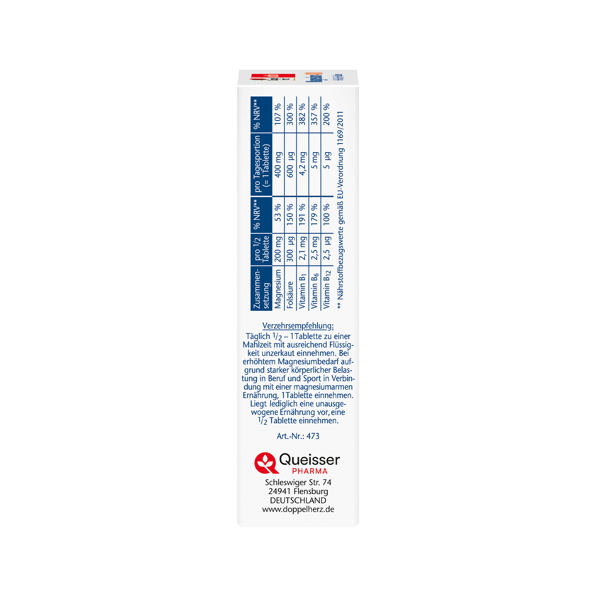 Doppelherz aktiv Magnesium 400, B1+B6+B12+Folsäure, 30 Tabletten