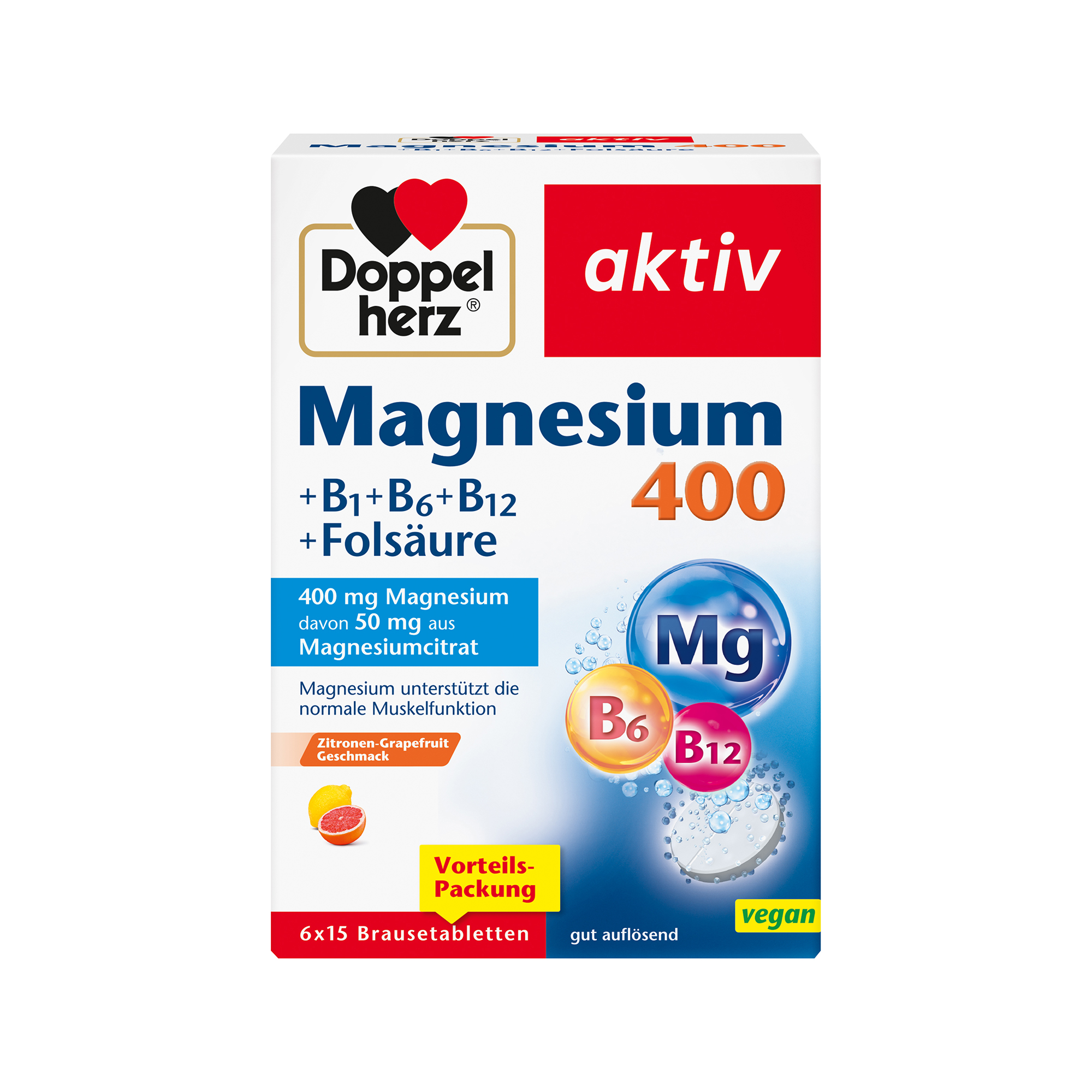 Doppelherz aktiv Magnesium 400 + B-Komplex, 6x15 Brausetabletten