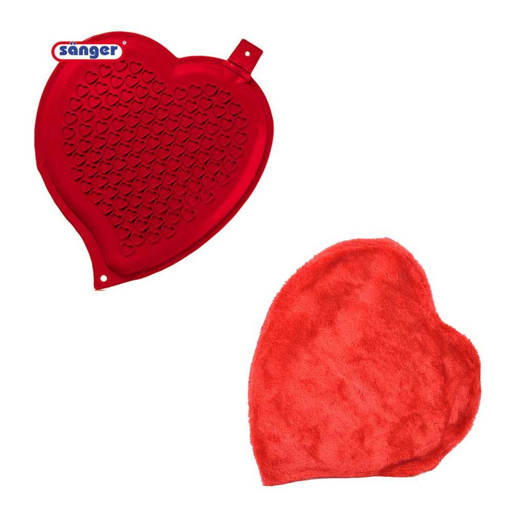 Herz-Wärmflasche 1,65 Liter von Sänger, mit oder ohne Plüschbezug, rot