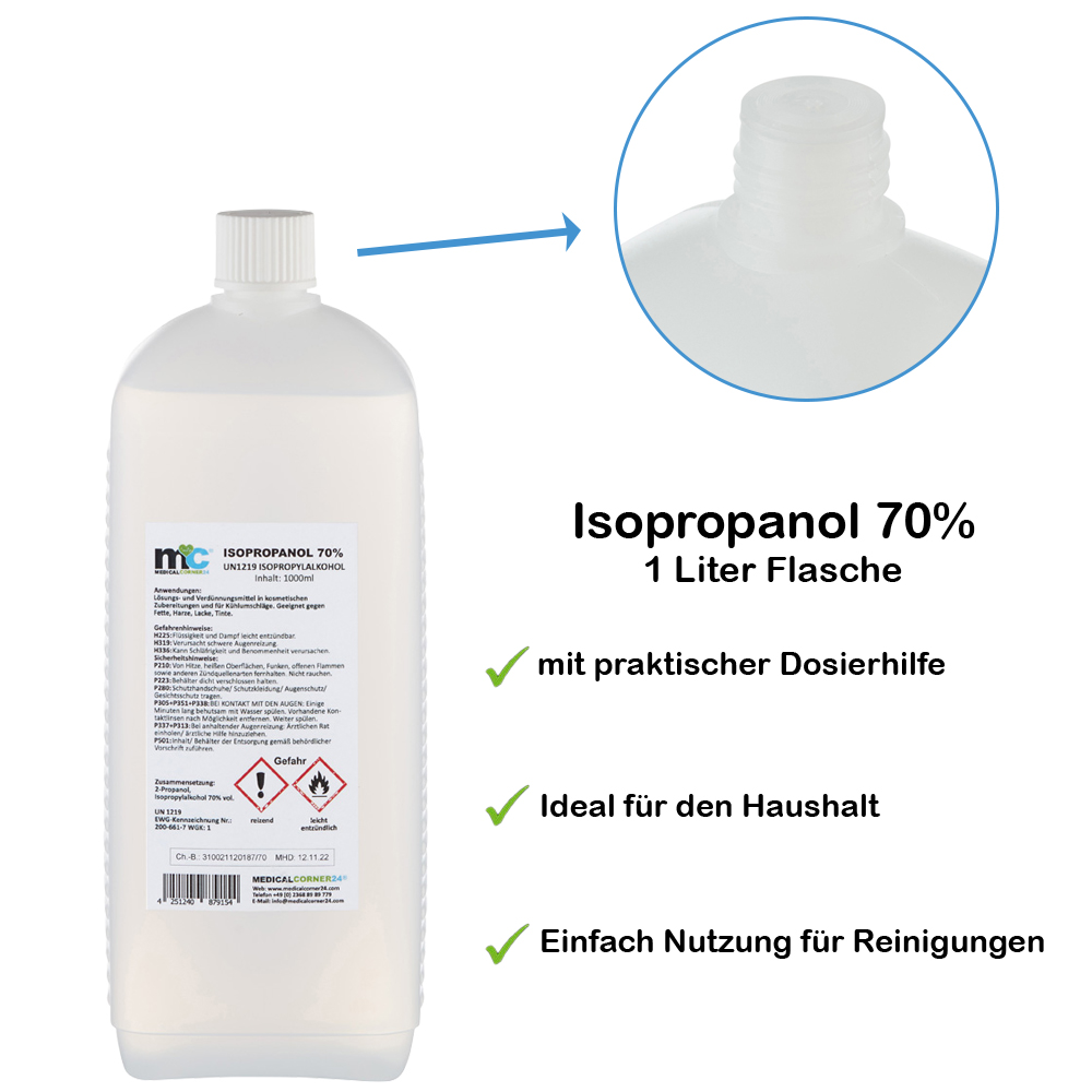 Isopropanol 70 %, Isopropylalkohol, Reinigung, 1.000 ml