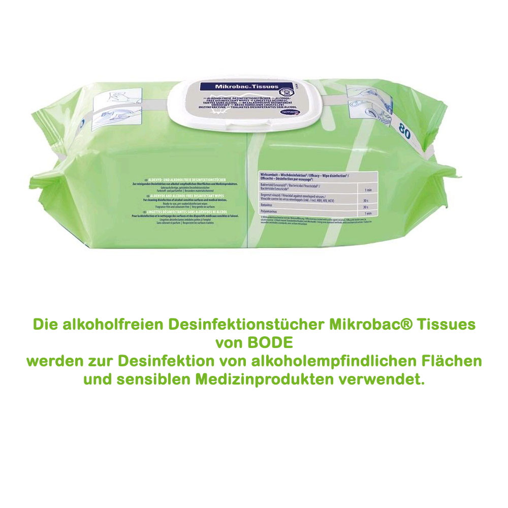 BODE Mikrobac Tissues, Desinfektionstücher, Flow Pack mit 80 Tüchern