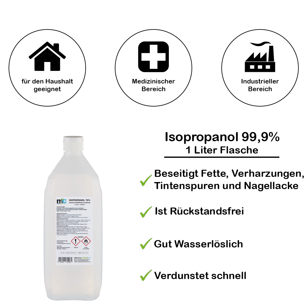 Medicalcorner24 Isopropanol 99,9%, Isopropylalkohol, 1 L Sprühflasche