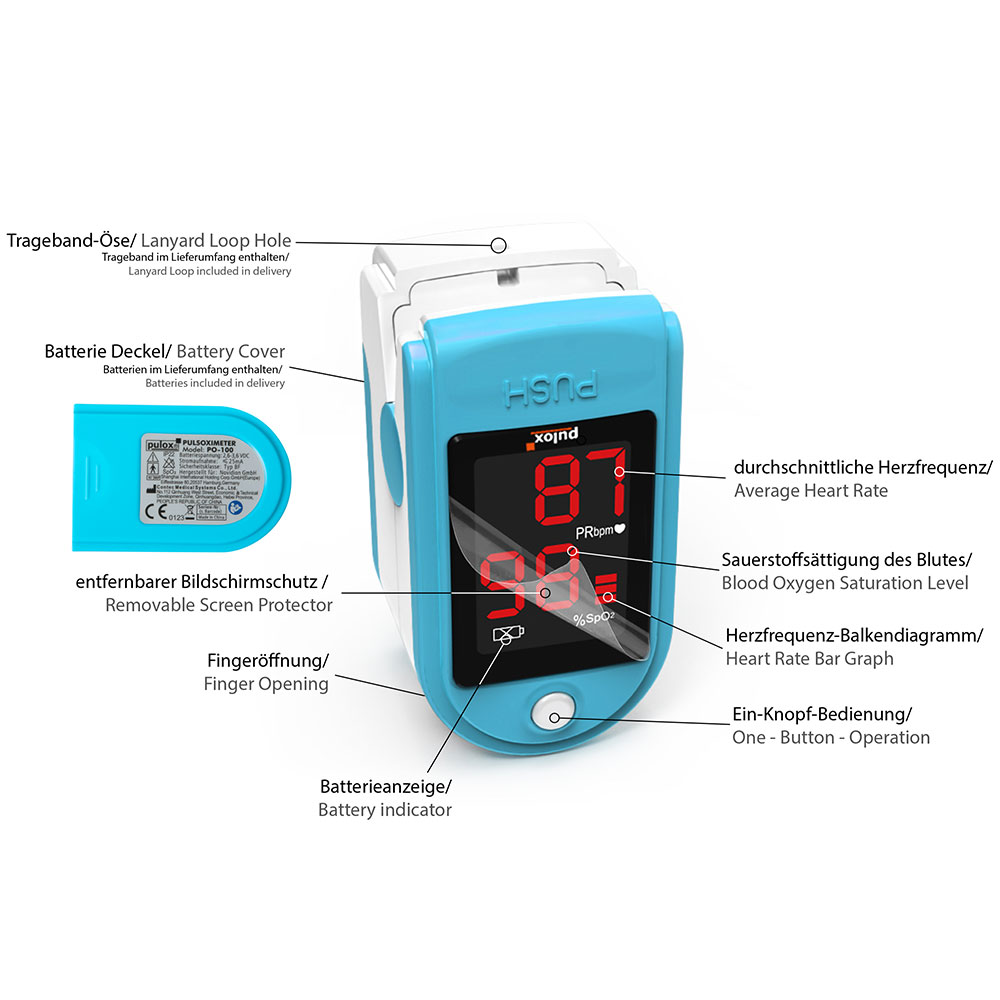 Pulox Finger-Pulsoximeter PO-100, mit LED-Anzeige, Türkis