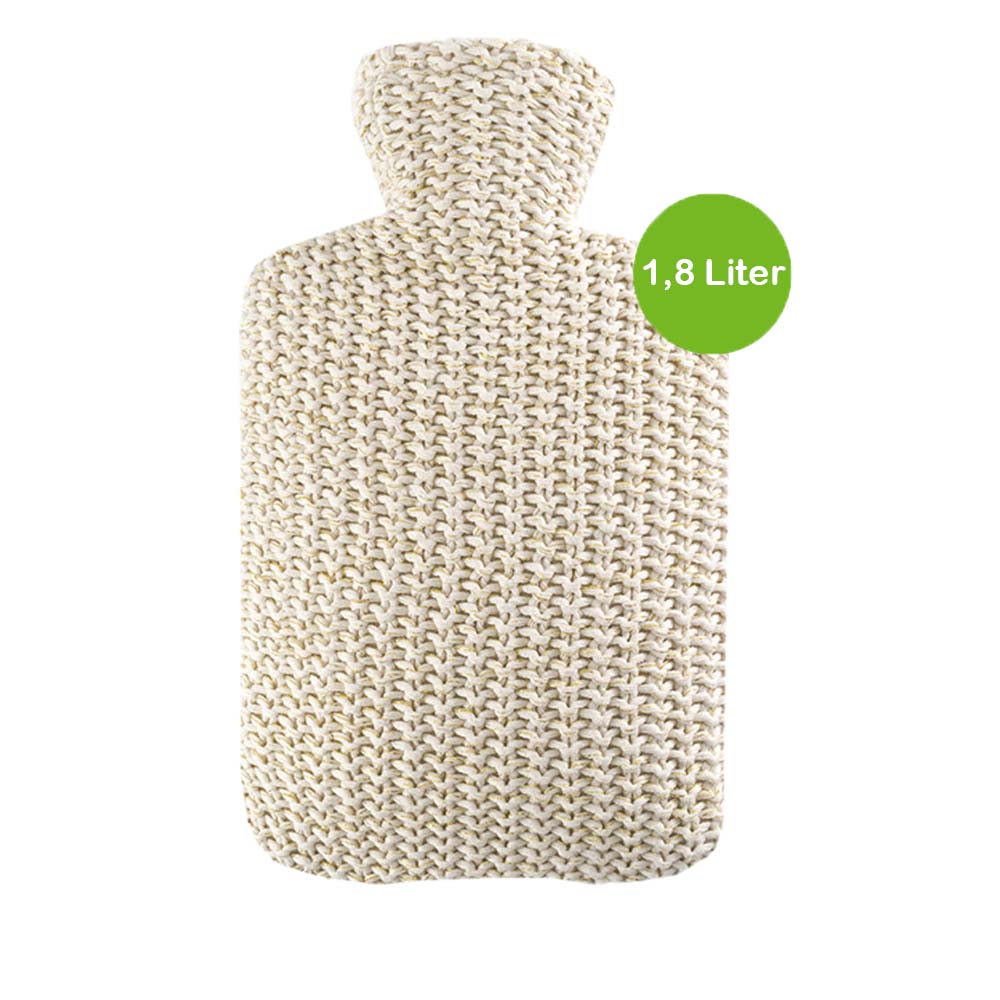 Hugo Frosch Klassik Wärmflasche 1,8 L, Strickbezug Lurex, creme