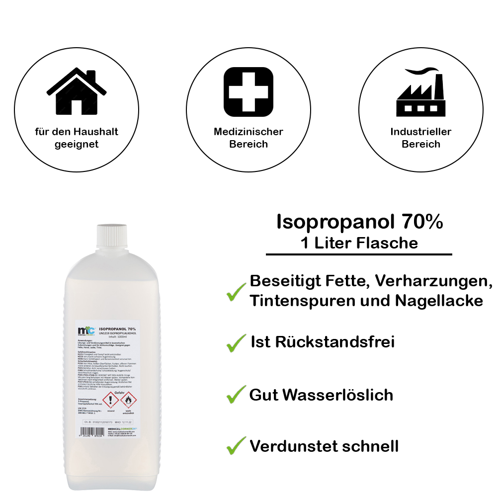 Isopropanol 70 %, Isopropylalkohol, Reinigung, 1.000 ml