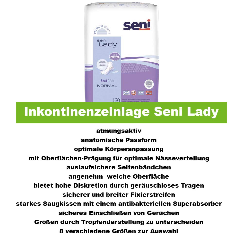 Seni Lady Inkontinenzeinlagen, atmungsaktiv, diskret, Normal, 1x 20St