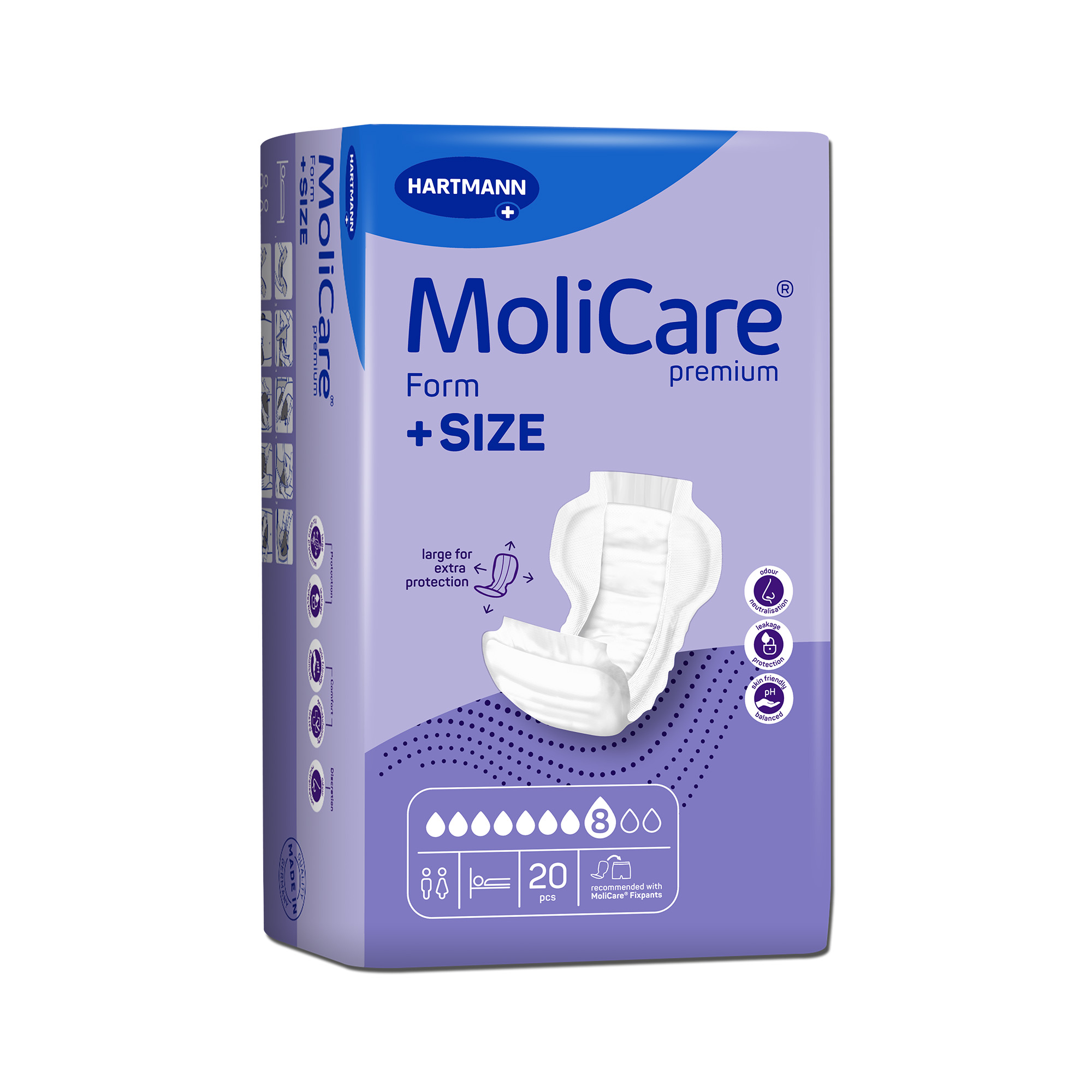 Hartmann MoliCare® Premium Form, +SIZE, 8 Tropfen, violett, 18 Stück