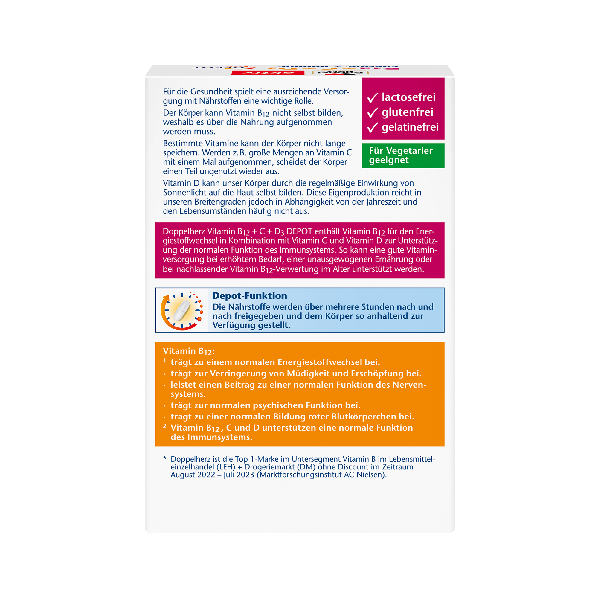 Doppelherz aktiv Vitamin B12 + C + D3, Depot, 30 Tabletten