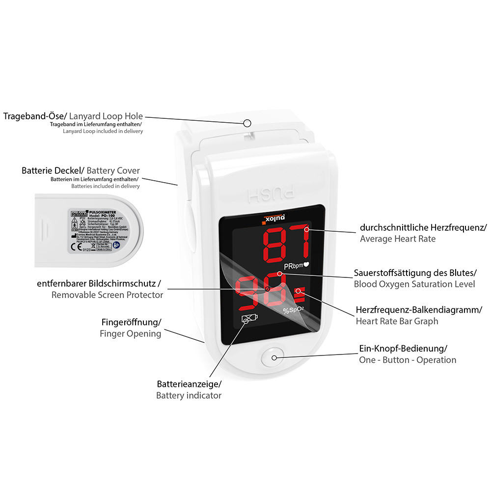 Pulox Finger-Pulsoximeter PO-100 Solo, mit LED-Anzeige, Weiß