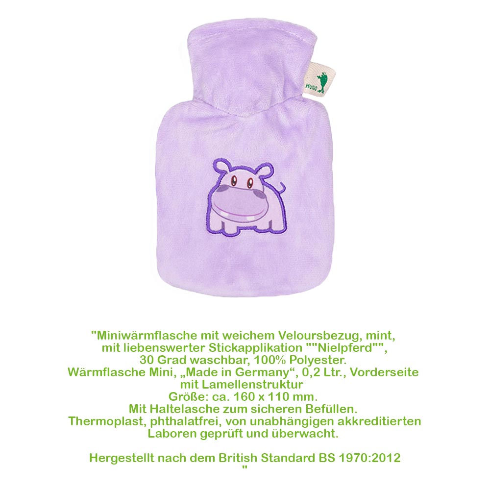 Hugo Frosch Mini Wärmflasche 0,2 L, Veloursbezug, lila