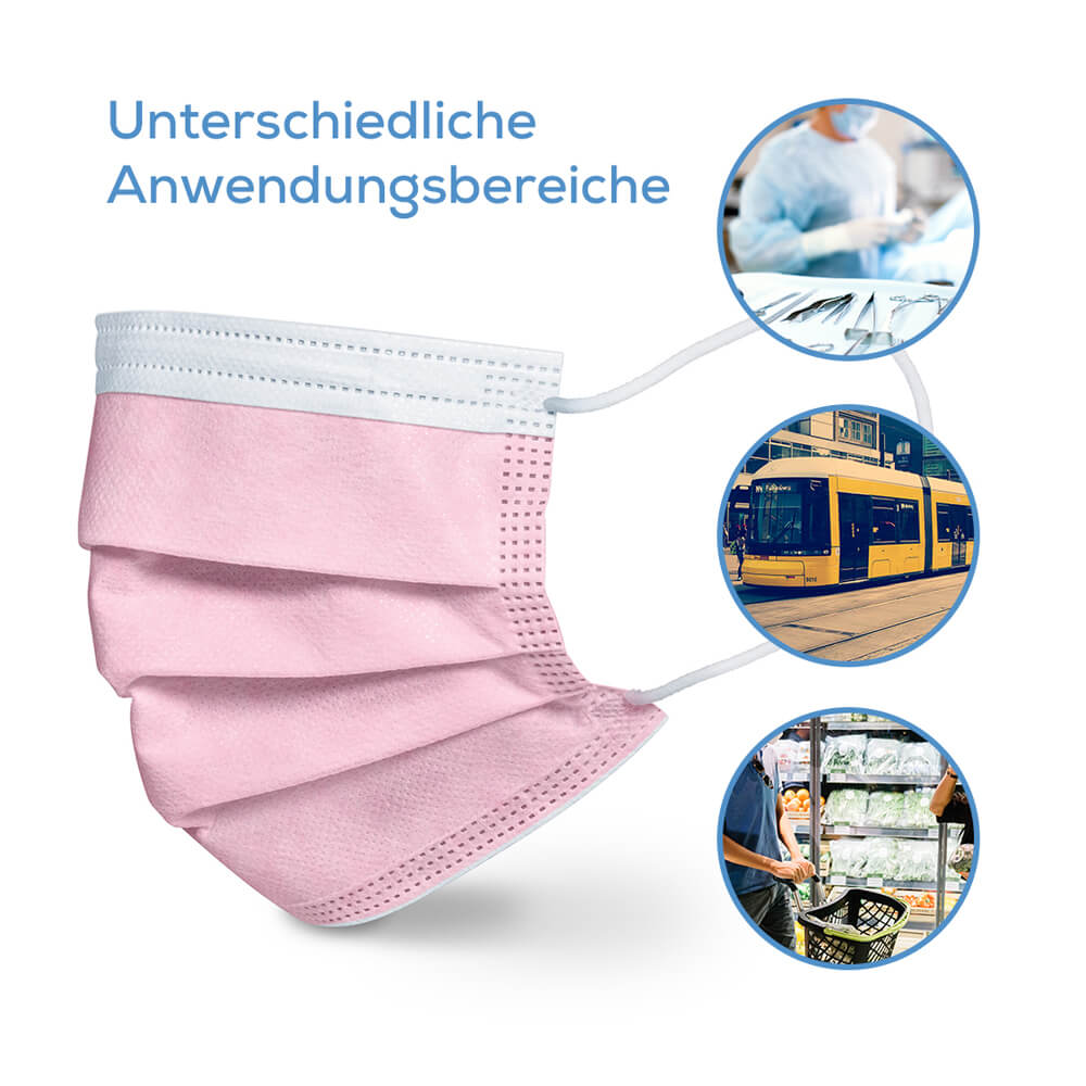 Medizinische Masken, Mundschutz, 3-lagig, Beurer, rosa, 10 Stück