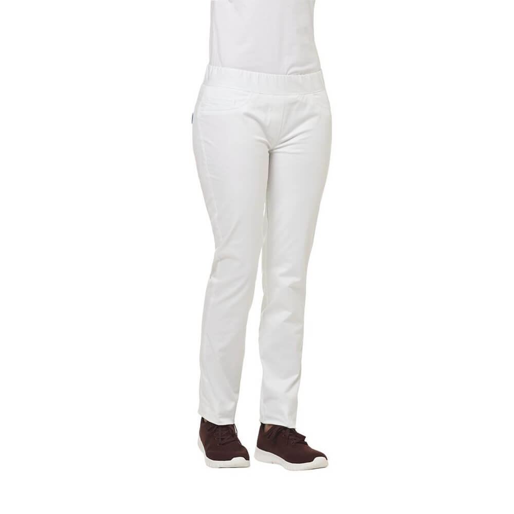Leiber Damenhose mit Rundumgummizug, 2 Gesäßtaschen, Weiß, Gr. 44