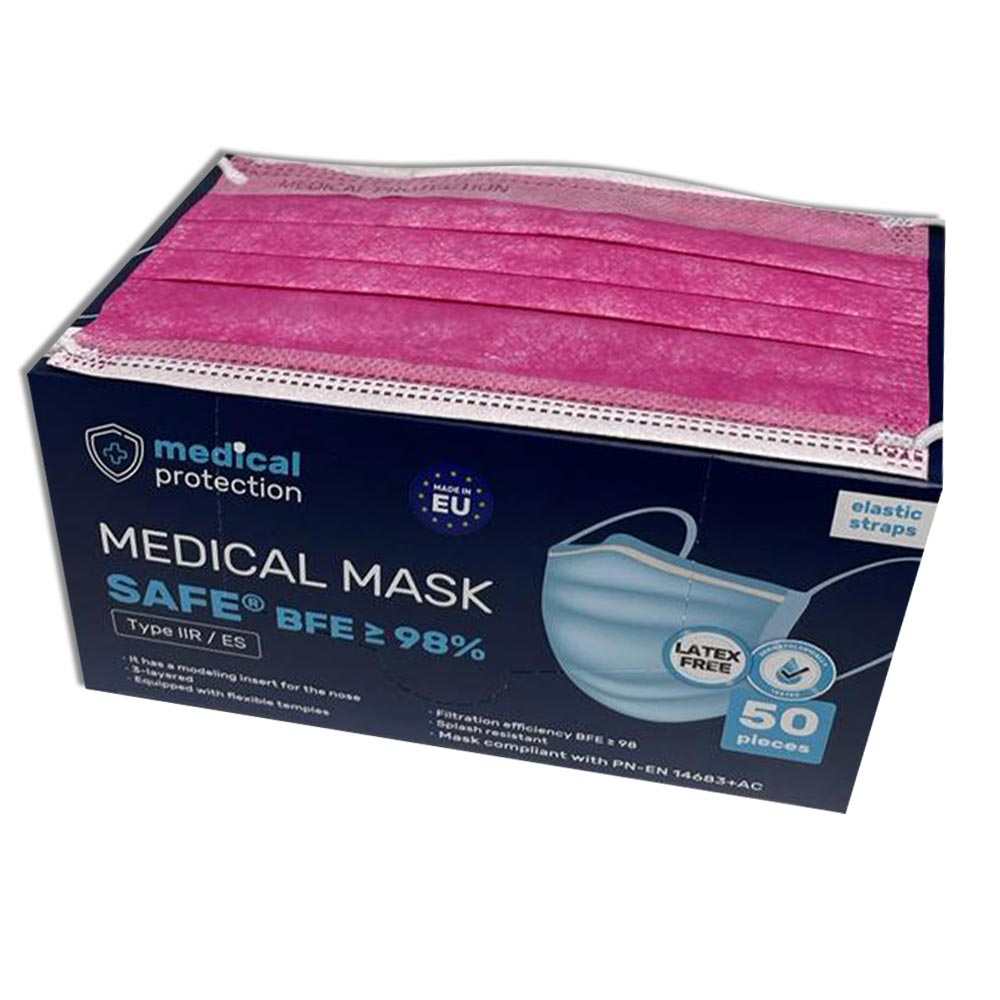 Mundschutz SAFE® von Medical Protection, 3-lagig, pink, 50 St.