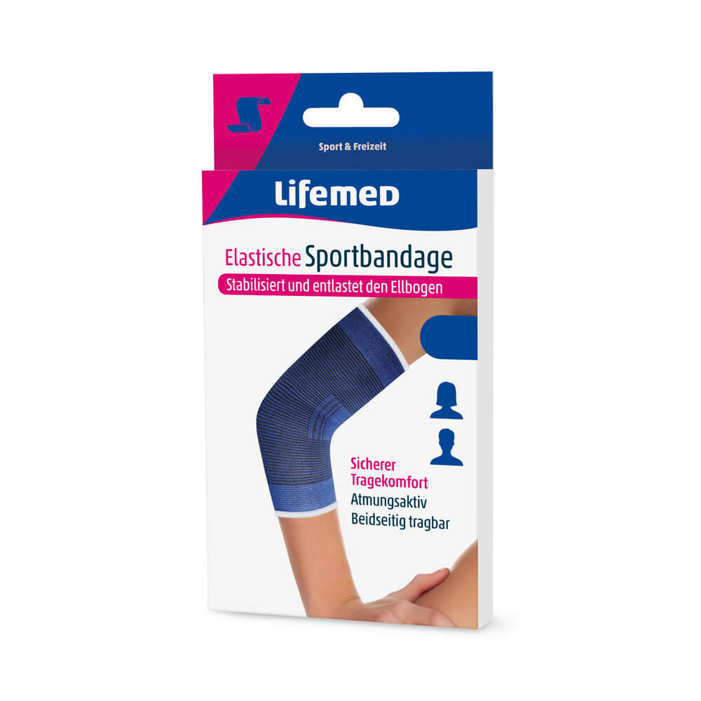 Ellbogenschutz, Elastische Sportbandage, von Lifemed®, blau, Gr. S-XL