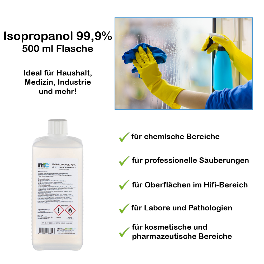 Medicalcorner24 Isopropanol 99,9 %, Isopropylalkohol, 500 ml