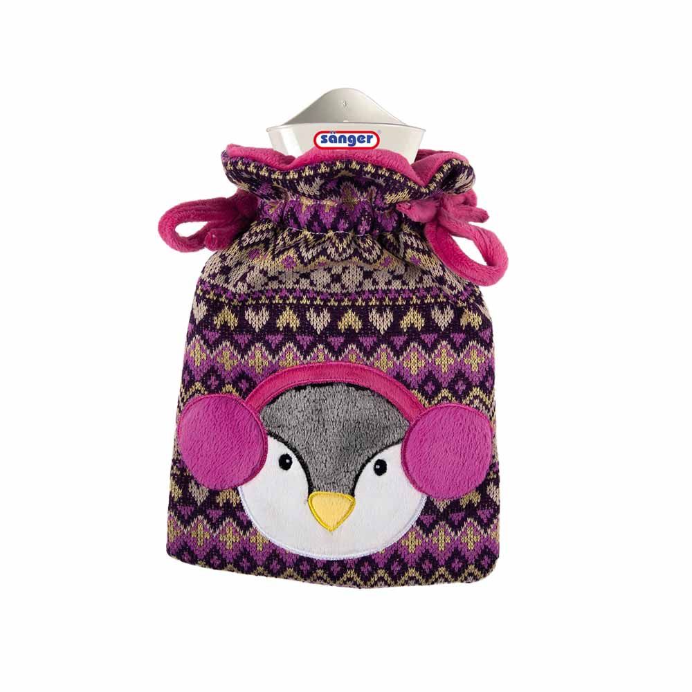 Sänger Wärmflasche 0,8L, mit Bezug Pingu Beutli, pink