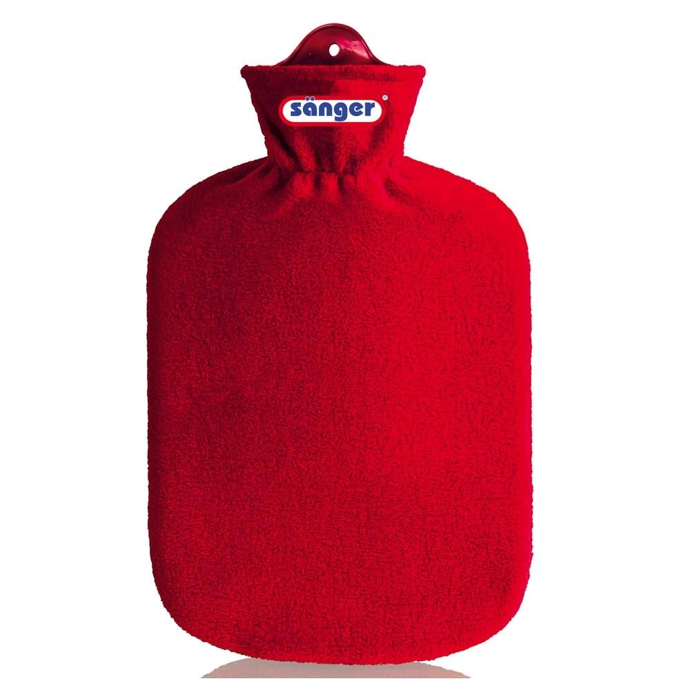 Wärmflasche 2 L mit Fleecebezug von Sänger, flauschig, rot