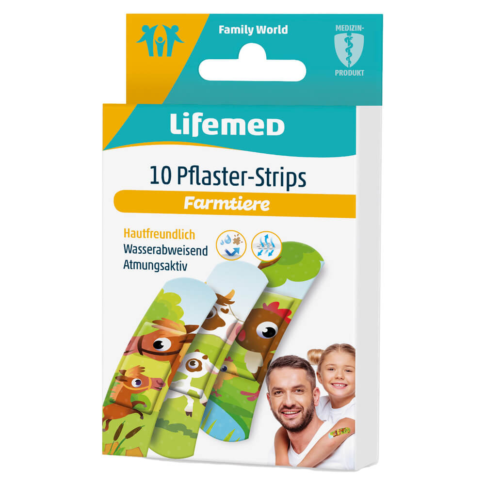 Lifemed® Pflasterstrips KIDS, 6 x 1,7cm, 10 Stück, Farmtiere