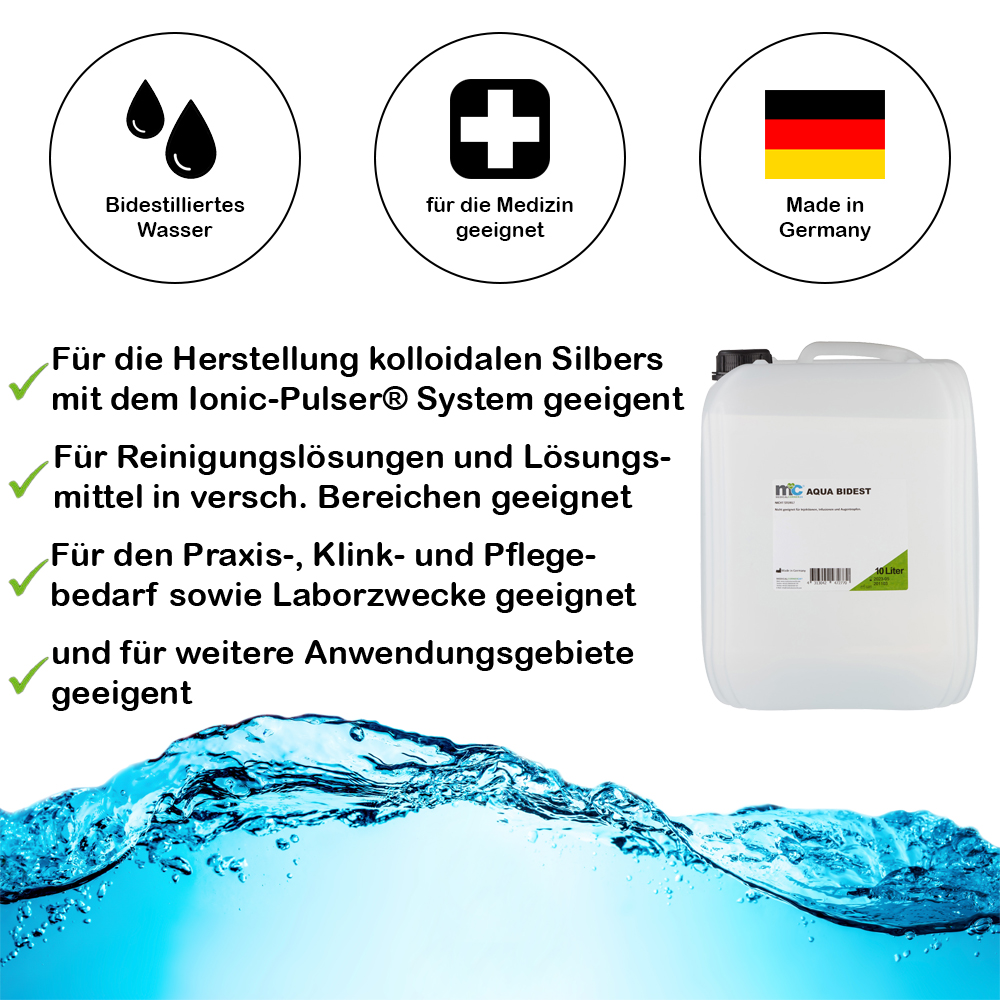 Bidestilliertes Wasser AQUA BIDEST, Laborwasser, Reinst-Wasser, 10 L