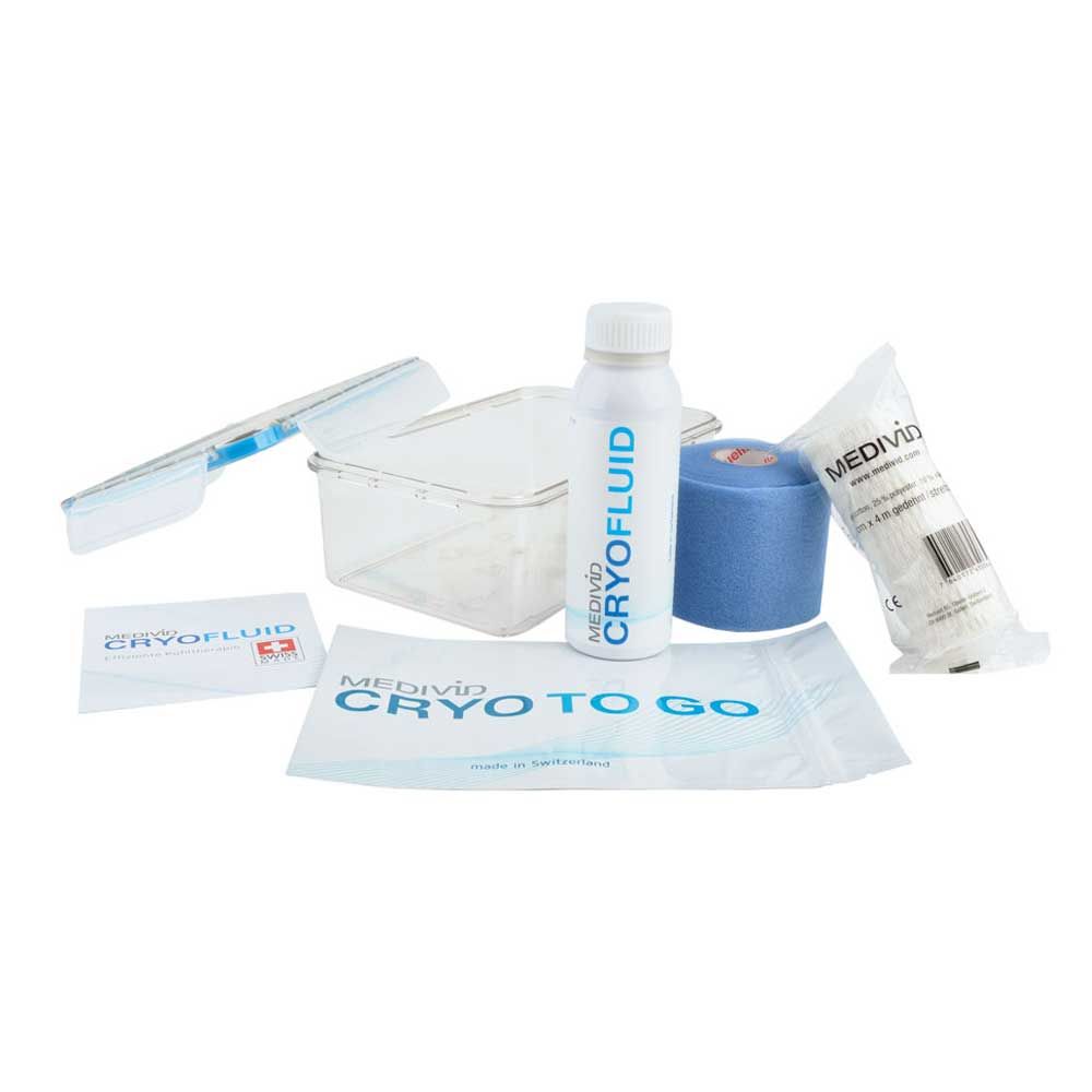 MEDIVID CRYO SET, 125ml Fluid + Bandage + Tape + Box, Kühl-Bandage-Set