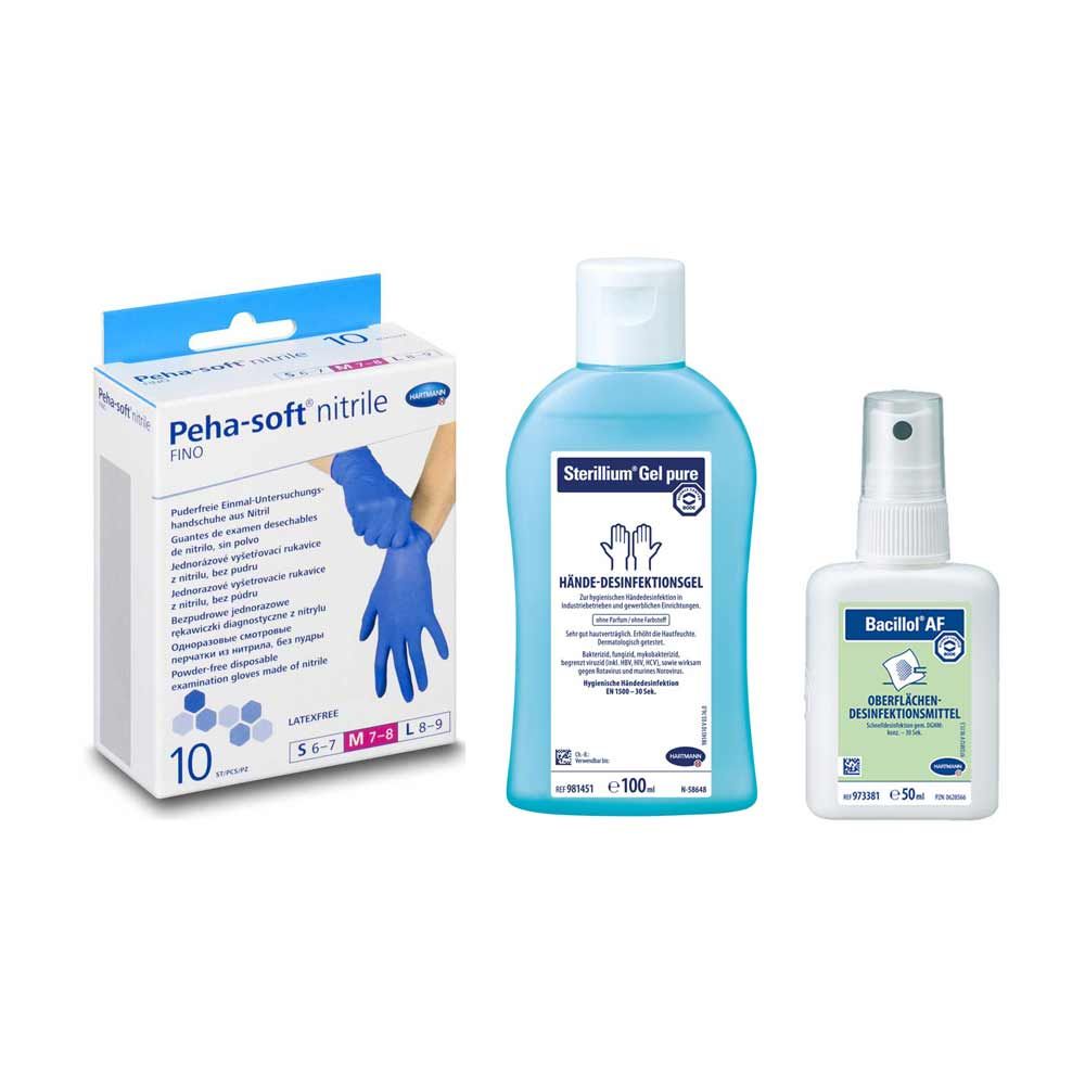 Desinfektion-Set, Sterillium Gel pur, Bacillol AF, Nitrile fino Gr.L