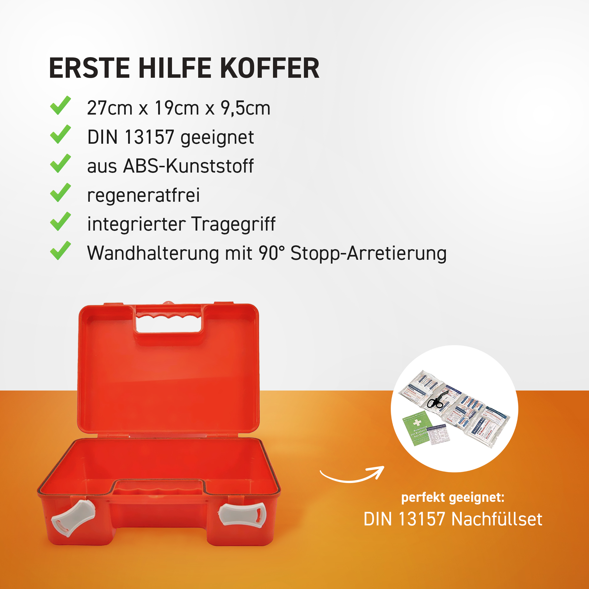 Medicalcorner24 Erste Hilfe Koffer leer, ABS-Kunststoff, 27x19x9,5cm