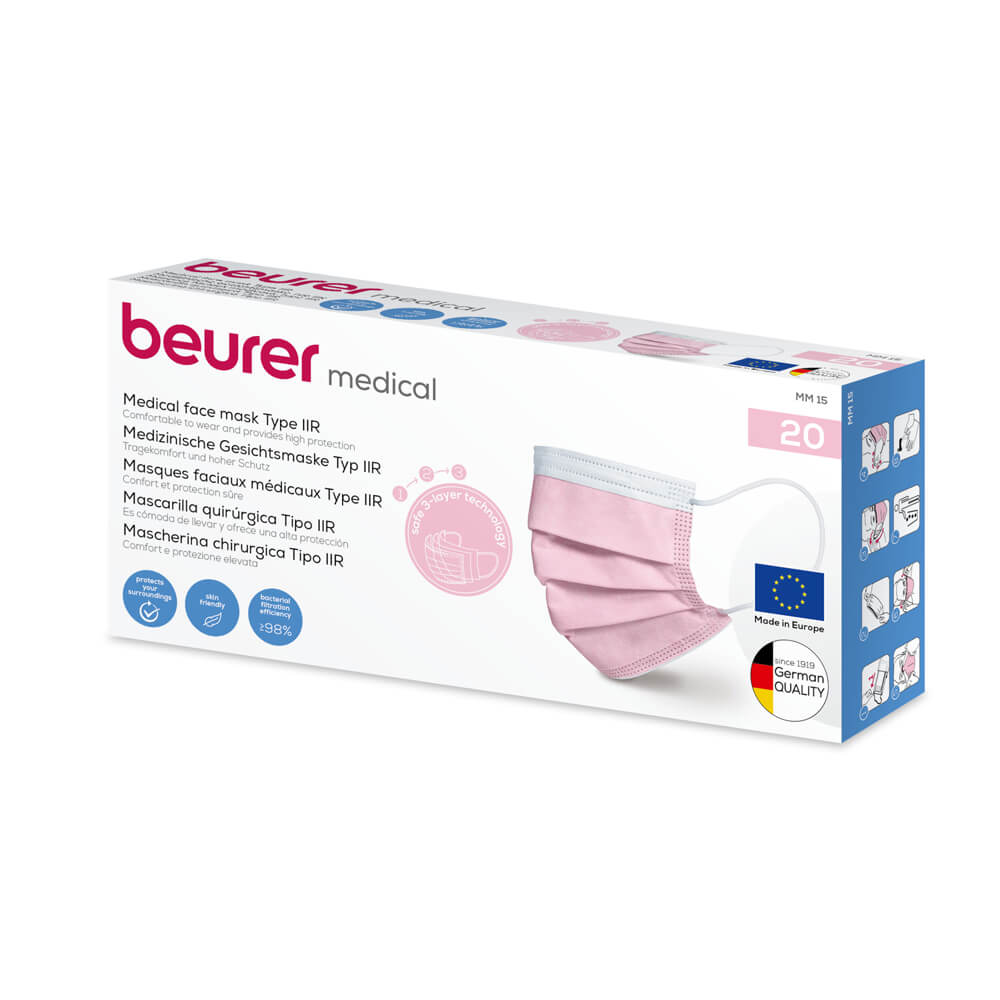 Medizinische Masken, Mundschutz, 3-lagig, Beurer, rosa, 10 Stück