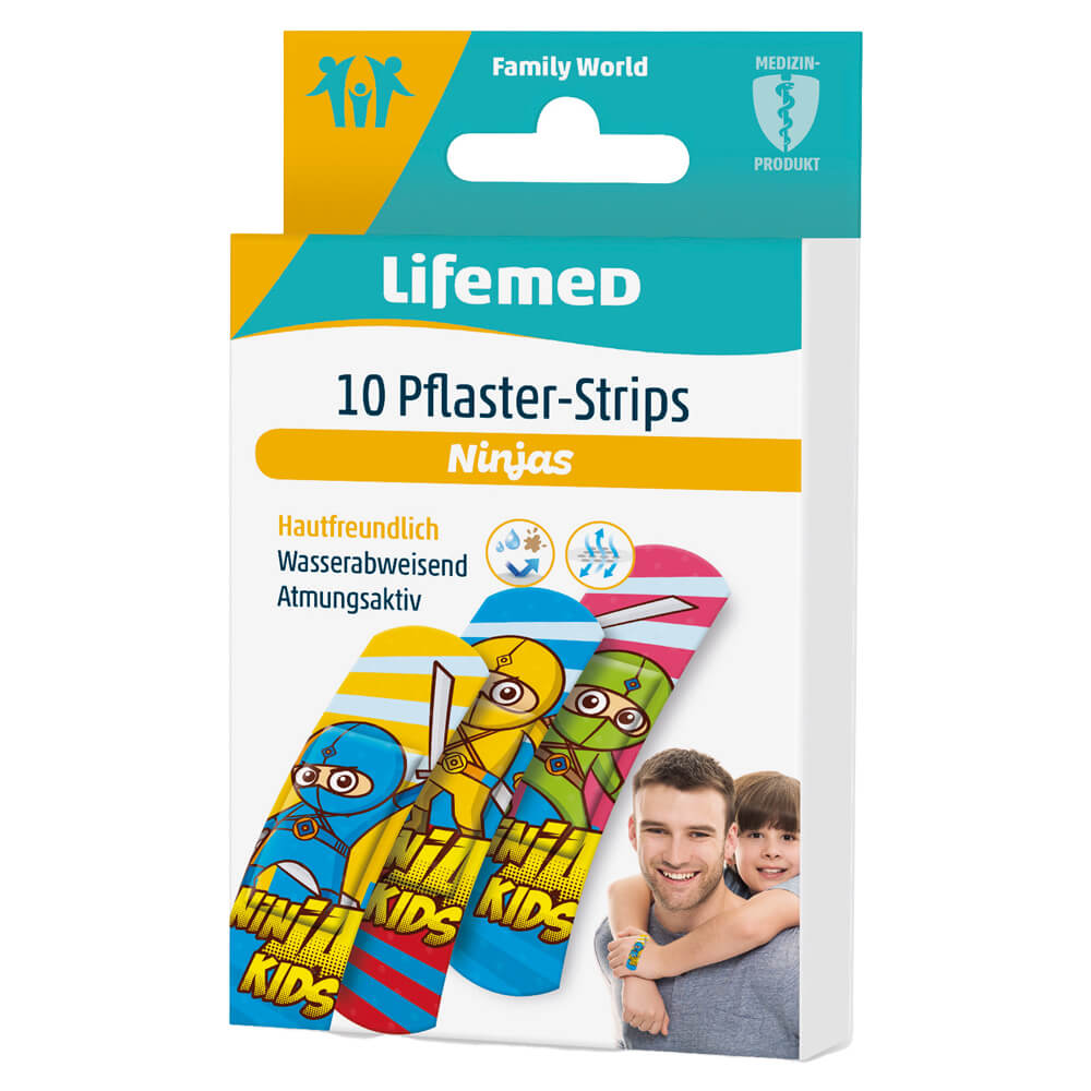 Lifemed® Pflasterstrips KIDS, 6 x 1,7cm, 10 Stück, Ninjas