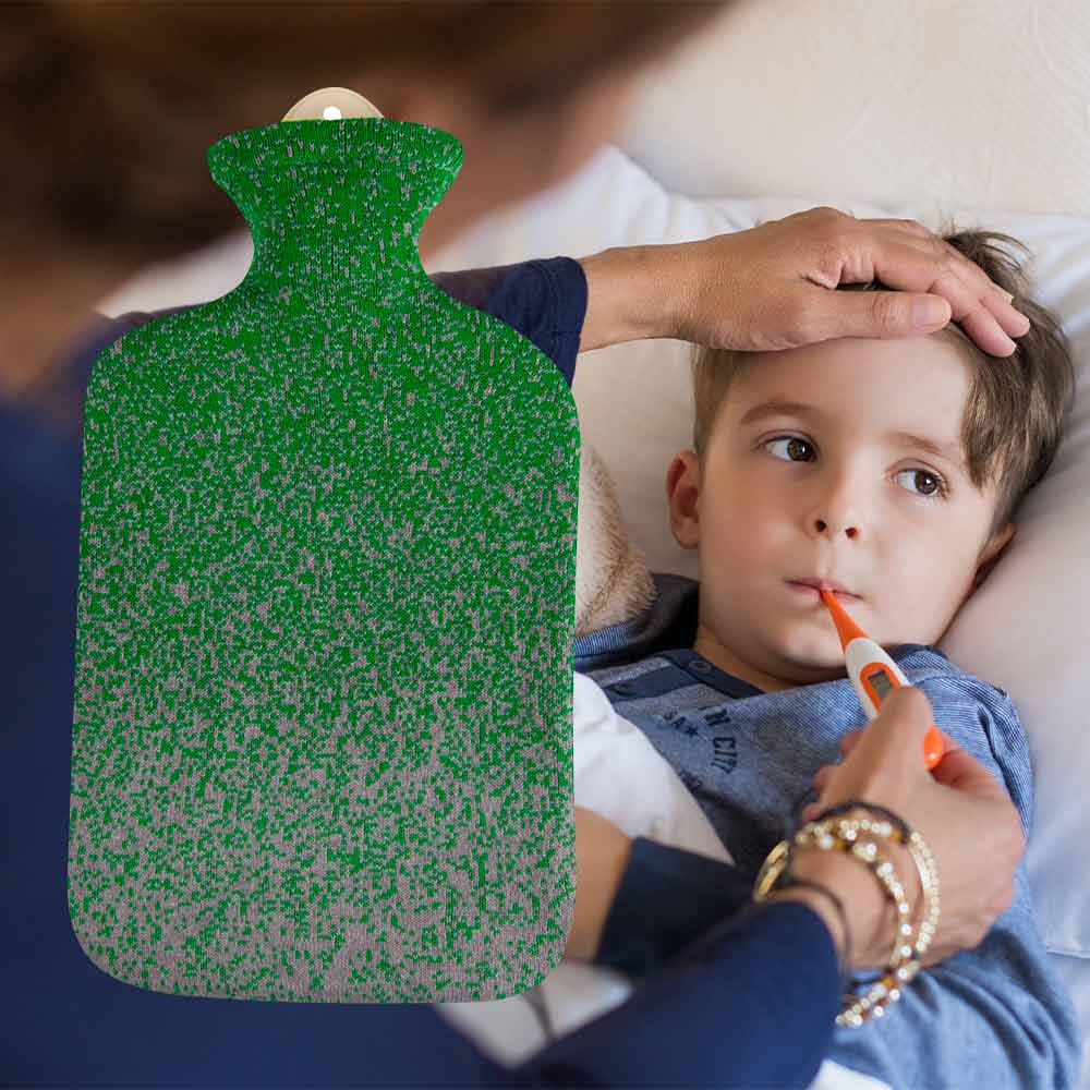 Sänger 2,0 Liter Wärmflasche "Pixel Grün", mit Strickbezug aus Baumwolle