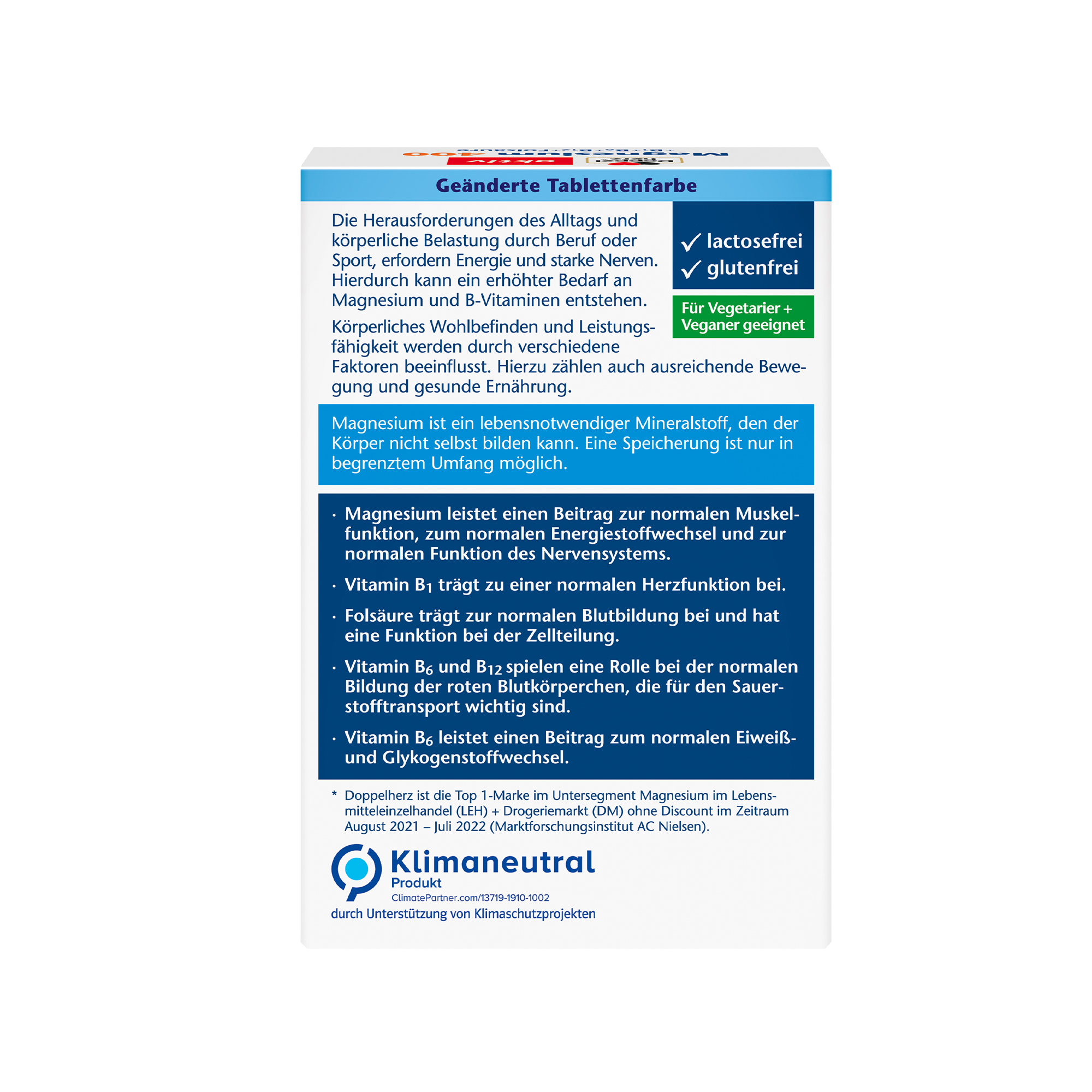 Doppelherz aktiv Magnesium 400, B1+B6+B12+Folsäure, 30 Tabletten