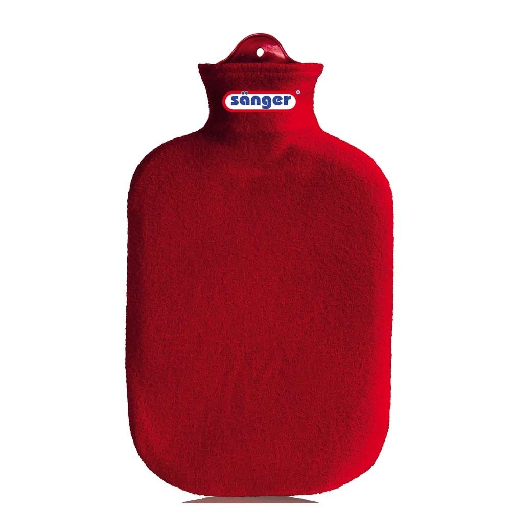 Wärmflasche 2 L mit Konturbezug aus Fleece von Sänger, rot