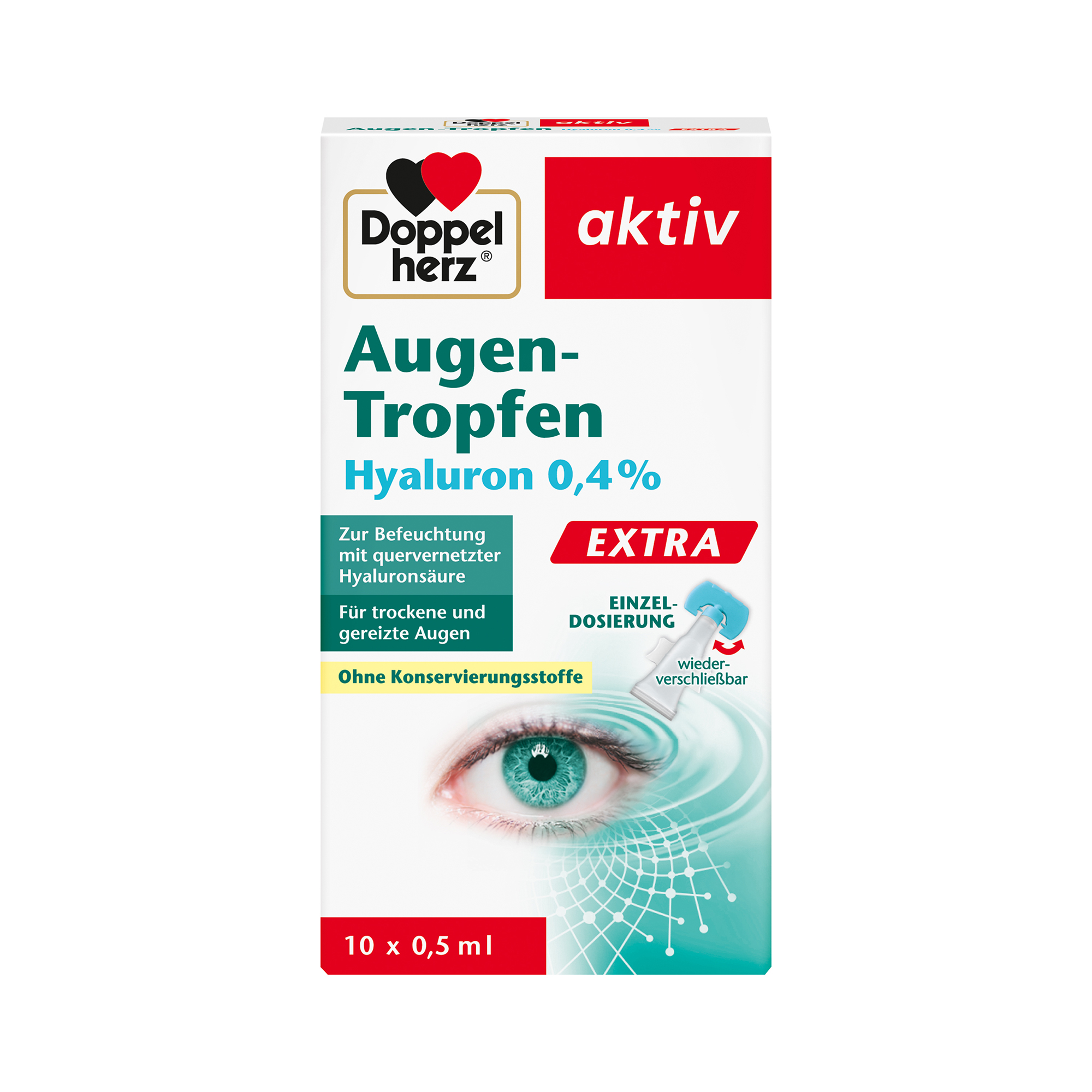 Doppelherz aktiv Augen-Tropfen, Hyaluron 0,4% 10 x 0,5ml