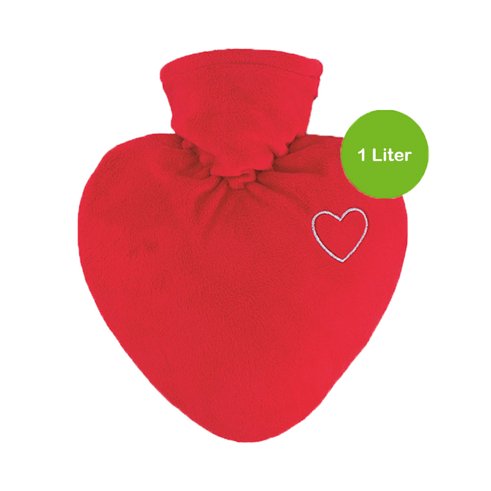 Hugo Frosch Wärmflasche Herz 1,0 L, Veloursbezug rot