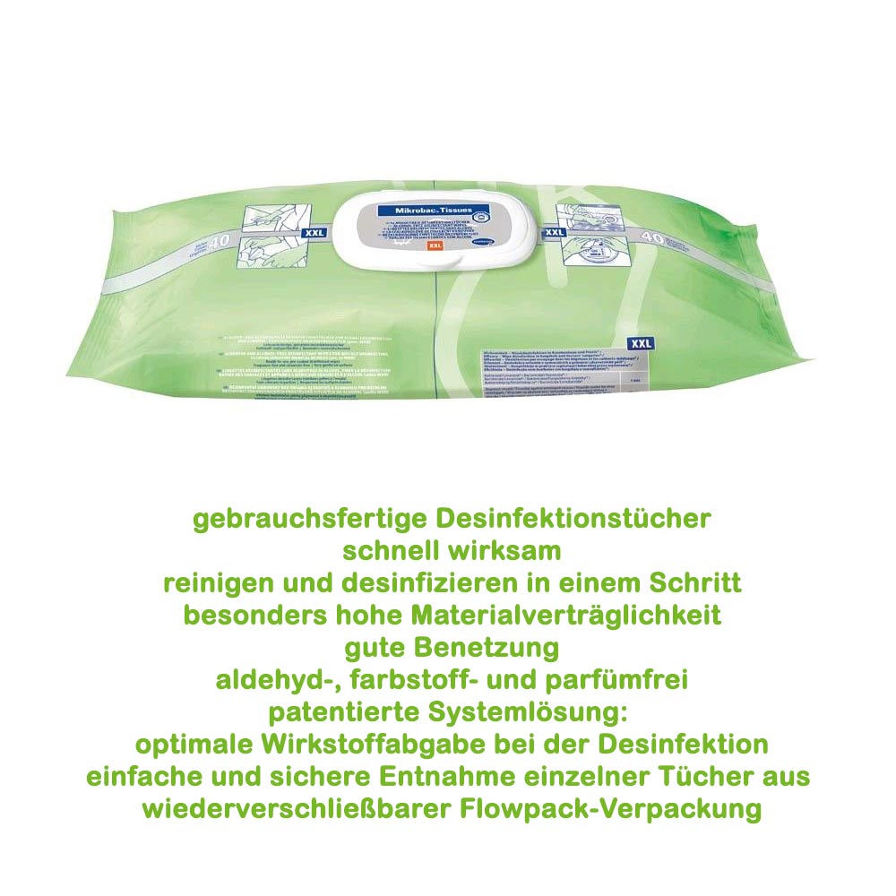 BODE Mikrobac Tissues XXL, Flow Pack mit 40 Desinfektionstüchern