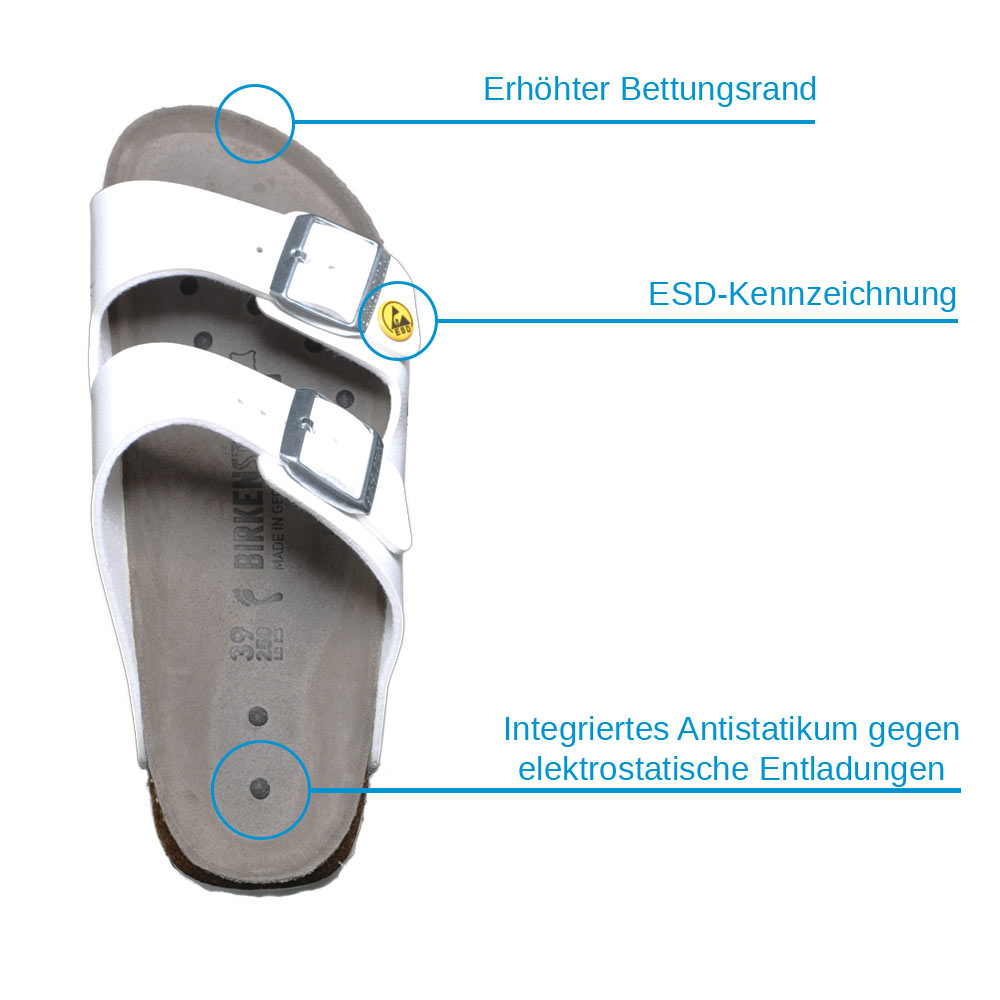Birkenstock Arizona ESD, TÜV-geprüft, weiß, Gr. 44