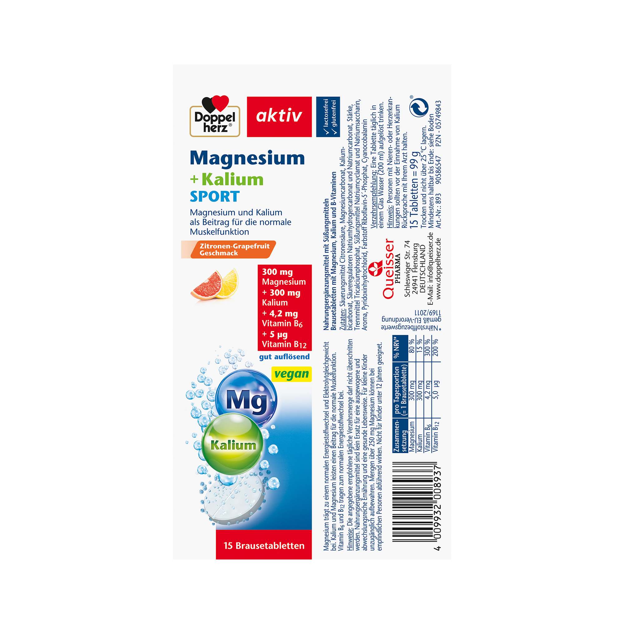 Doppelherz aktiv Magnesium + Kalium, Sport, 15 Brausetabletten