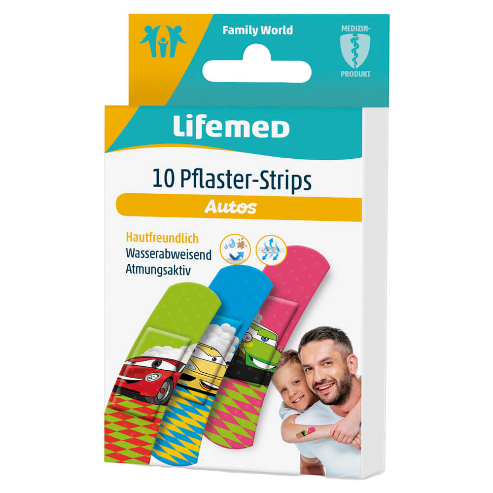 Lifemed® Pflasterstrips KIDS, 6 x 1,7cm, 10 Stück, Autos