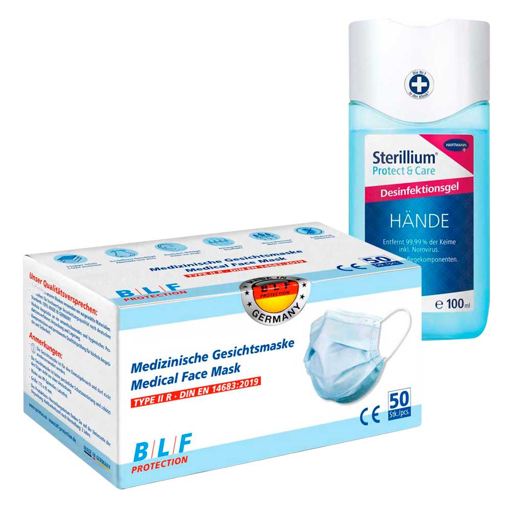 Pandemieschutz Set, 50 medizinische Masken, 100ml Händedesinfektionsgel