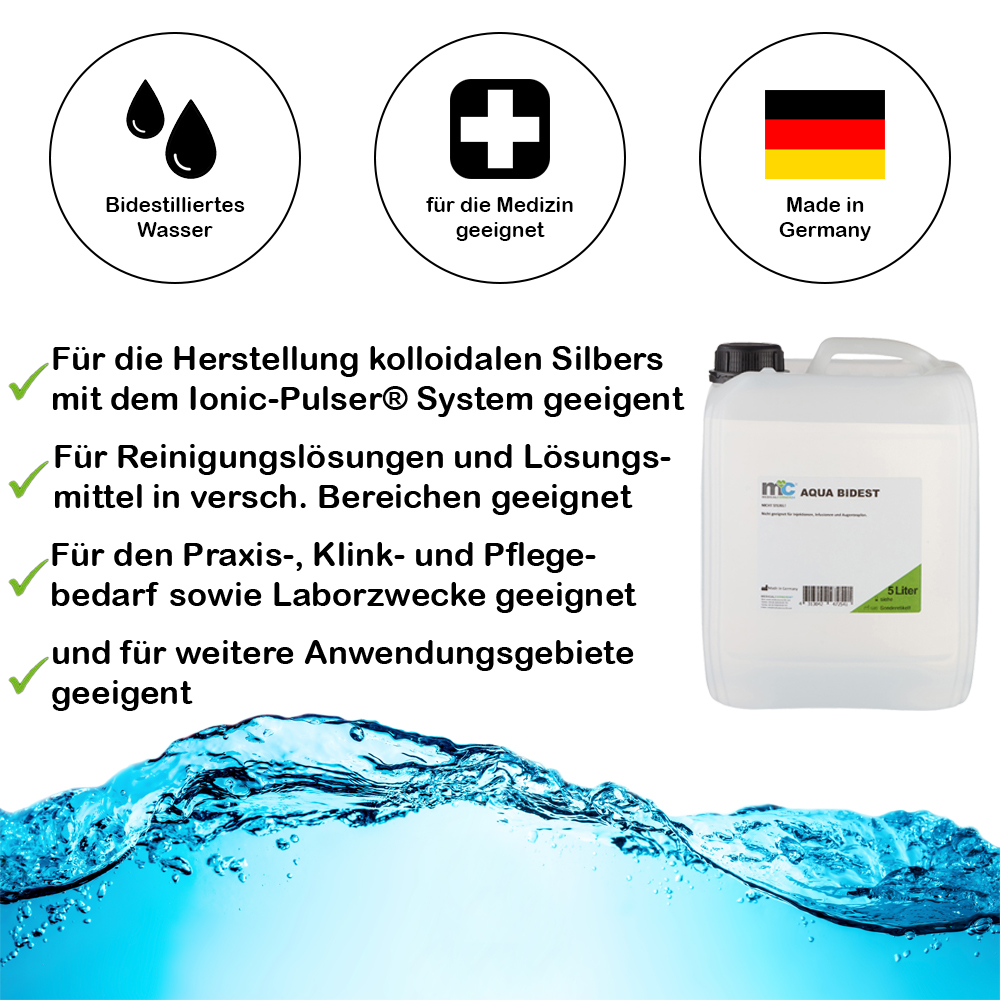 Bidestilliertes Wasser AQUA BIDEST, Laborwasser Reinst-Wasser, 4x5 L