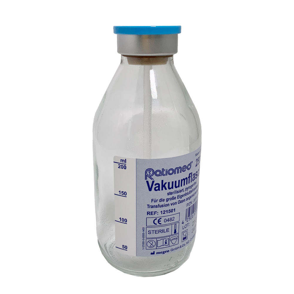 Ratiomed Vakuumflasche, Ozon-Therapie, Flaschenhalter, Glas, Größen