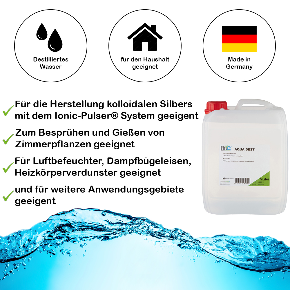 Destilliertes Wasser AQUA DEST, unsteril und mikrofiltriert, 4 x 5 L