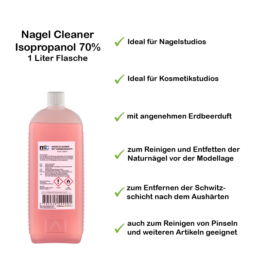 Nagel Cleaner, Isopropanol 70%, Entfetter, Erdbeerduft, 1.000 ml