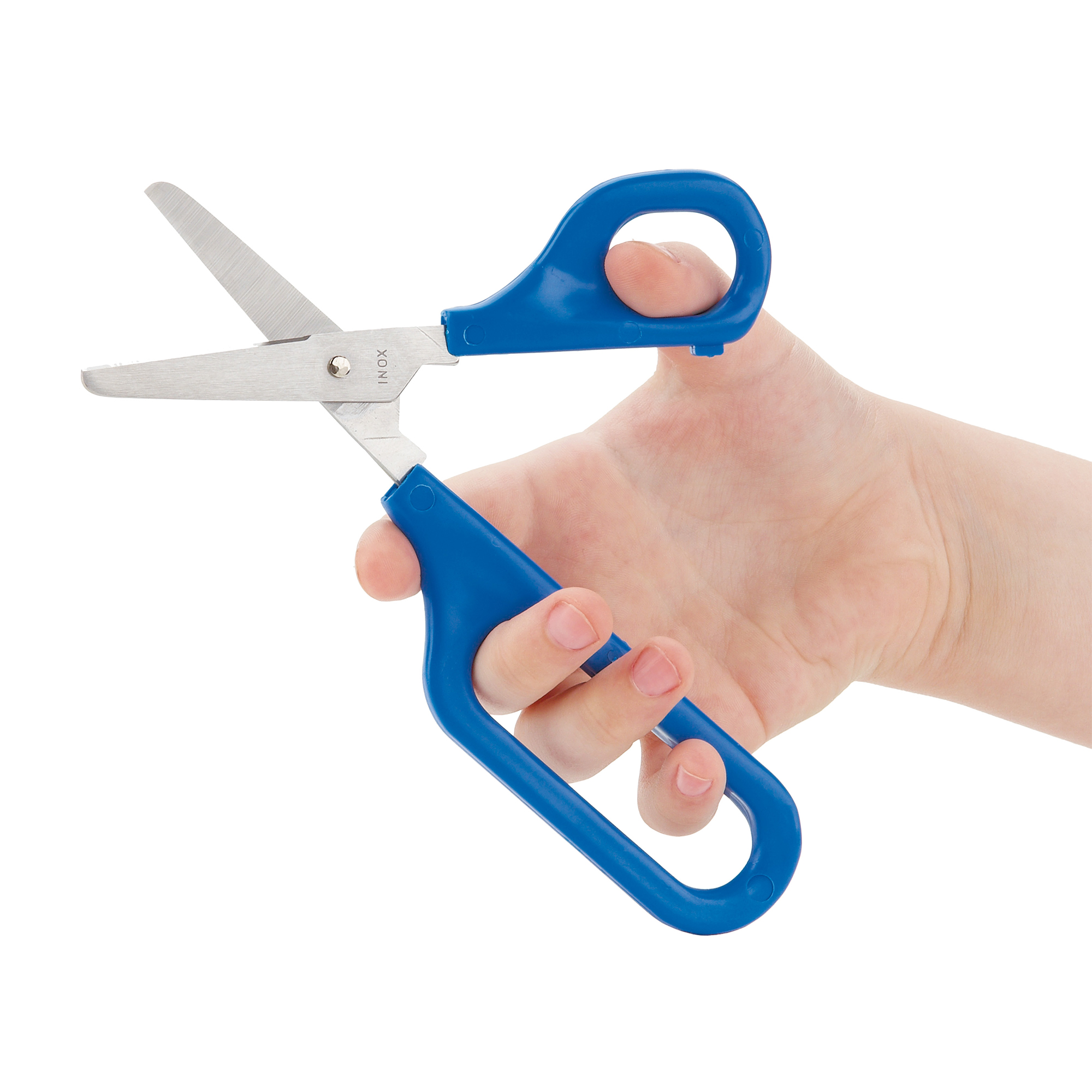 Sundo EASI-GRIP Schere mit Finger & Daumenloch, spitz, 7,5 cm, blau, Rechts