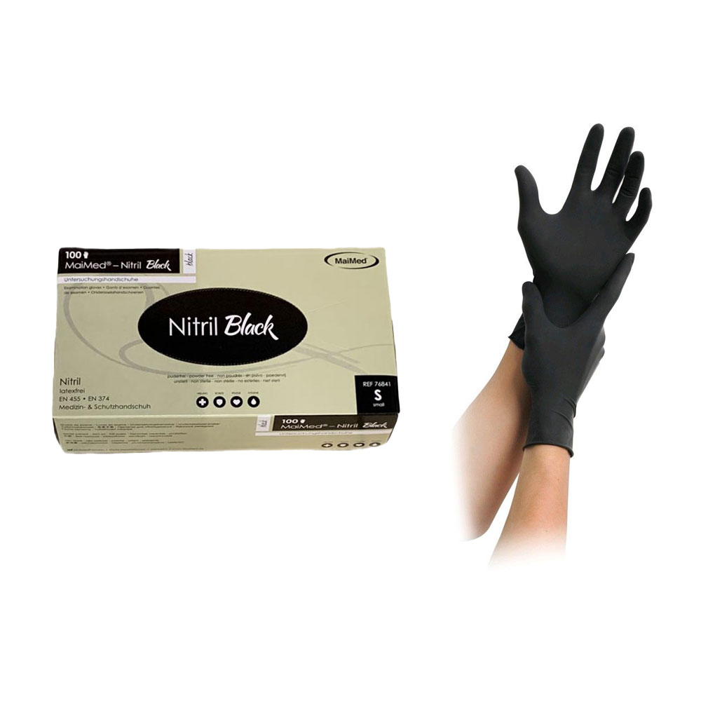 MaiMed Nitril Black Einmal-Handschuhe puderfrei, schwarz, 100 St.,M