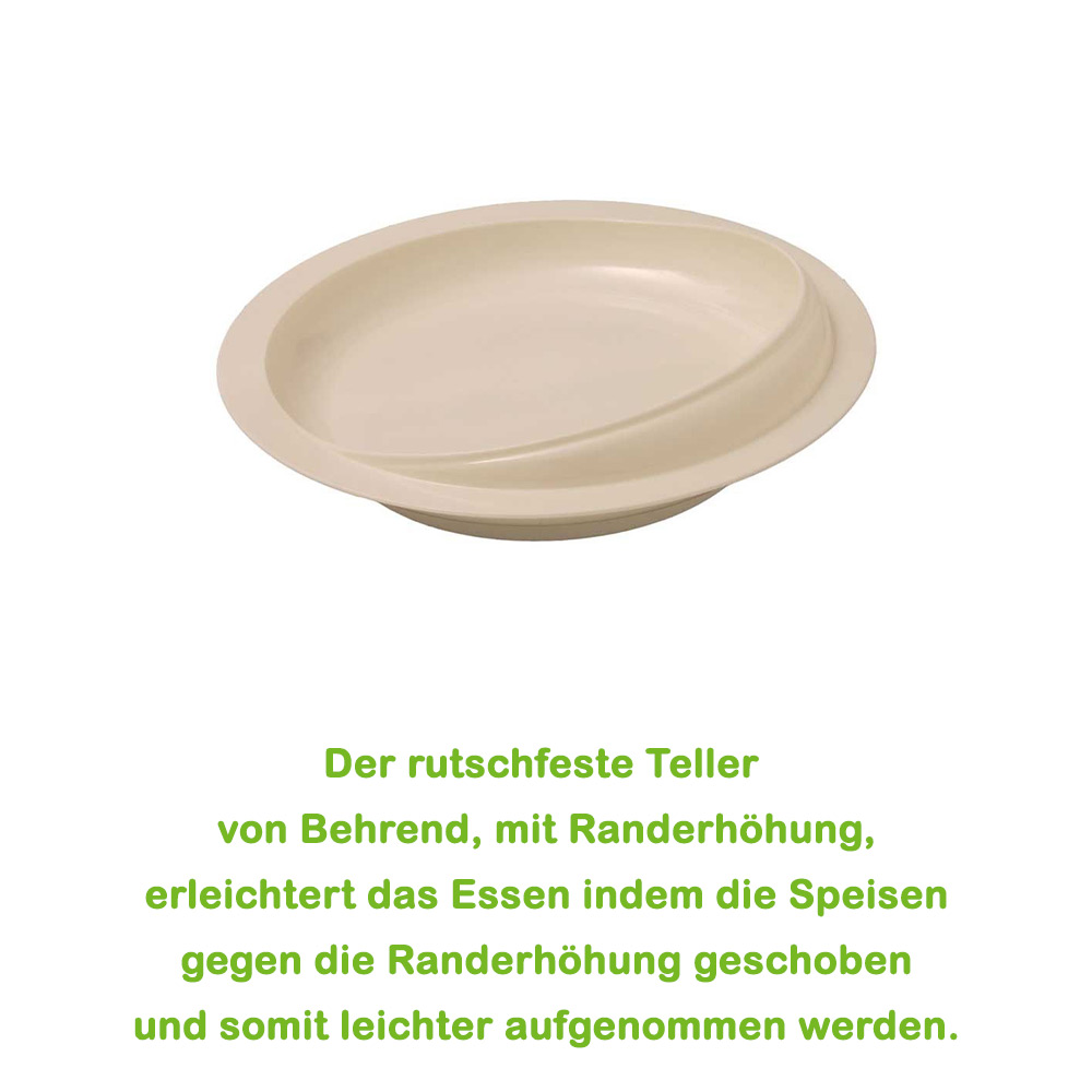 Behrend Teller mit Randerhöhung, rutschfest, Gummifüße, ABS Kunststoff