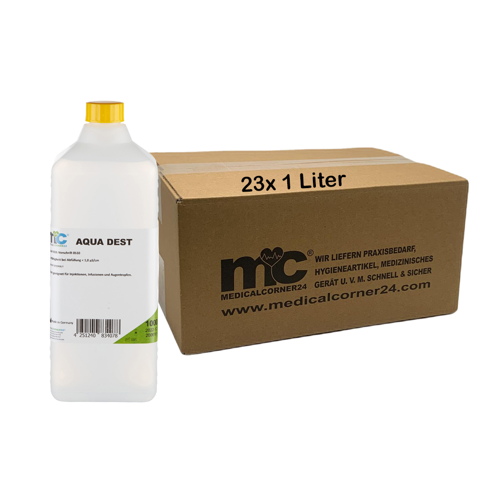 Destilliertes Wasser AQUA DEST, unsteril und mikrofiltriert, 23 x 1 L
