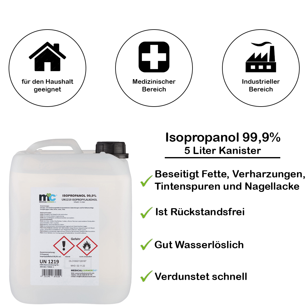 Isopropanol 99,9 %, Isopropylalkohol Reinigung, 4x5 Liter