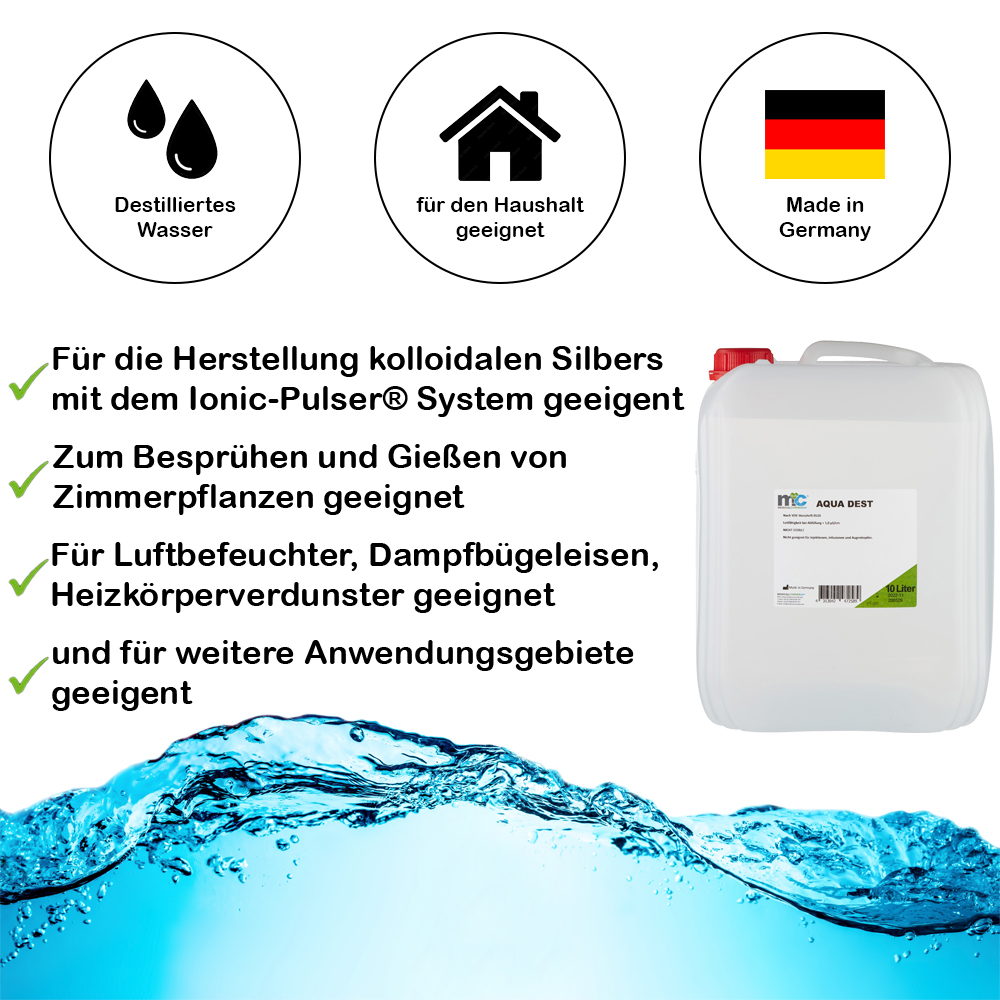 Destilliertes Wasser AQUA DEST, unsteril und mikrofiltriert, 2 x 10 L