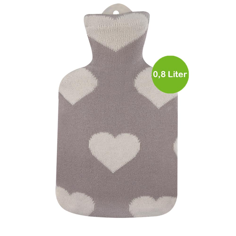 Sänger 0,8 Liter Wärmflasche "Herz für Kleine", mit Strickbezug aus Baumwolle